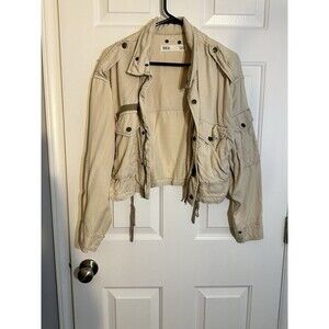 BKE Jacket Women’s small Beige Utility Cropped Motto Casual Ladies Bohemian